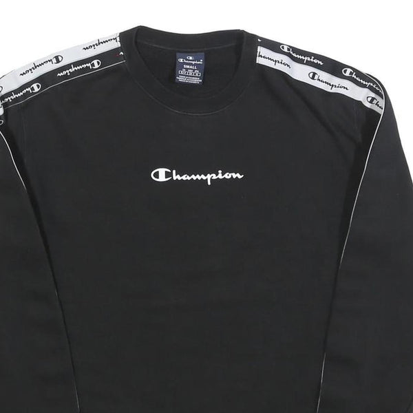 CHAMPION Mens Black Cotton Blend Crew Neck Sweatshirt S Branded Tape Detail
