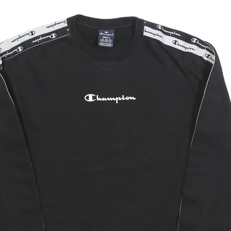 CHAMPION Mens Black Cotton Blend Crew Neck Sweatshirt S Branded Tape Detail