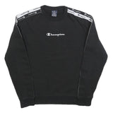 CHAMPION Mens Black Cotton Blend Crew Neck Sweatshirt S Branded Tape Detail