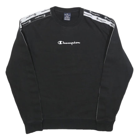 CHAMPION Mens Black Cotton Blend Crew Neck Sweatshirt S Branded Tape Detail