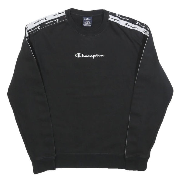 CHAMPION Mens Black Cotton Blend Crew Neck Sweatshirt S Branded Tape Detail