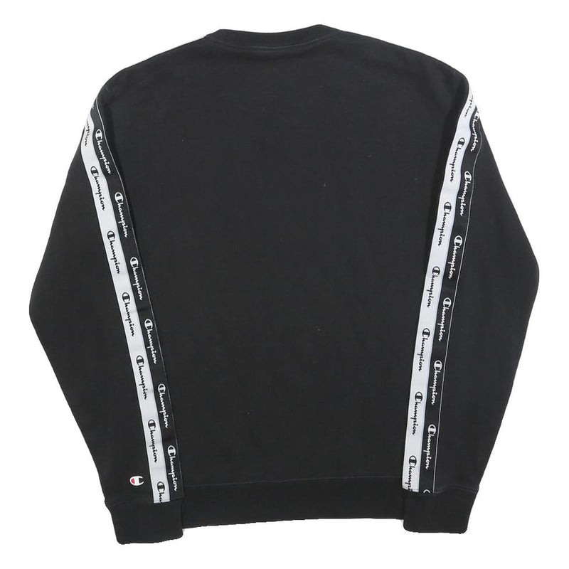 CHAMPION Mens Black Cotton Blend Crew Neck Sweatshirt S Branded Tape Detail