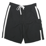 NFL Mens Black & White Sports Casual Shorts L W32 Drawstring Cargo Pocket