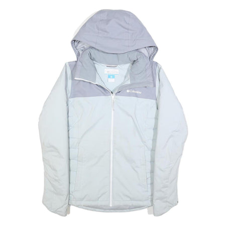 COLUMBIA Womens Grey & Light Blue Hooded Jacket S Polyester Outdoor Zip Casual