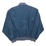 Mens Blue Silk Zip Jacket M Plain Classic Bomber Style Lightweight