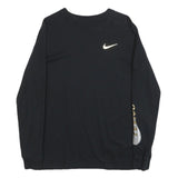 NIKE Mens Black Long Sleeve Crew Neck Graphic T-Shirt XS Cotton Blend