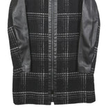 TED BAKER Womens Black & Grey Check Zip Jacket XS Wool Blend Leather Sleeves