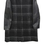TED BAKER Womens Black & Grey Check Zip Jacket XS Wool Blend Leather Sleeves