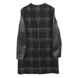 TED BAKER Womens Black & Grey Check Zip Jacket XS Wool Blend Leather Sleeves
