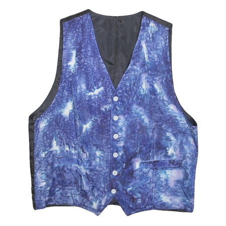 Mens Blue & Black Silk Blend Button Jacket L Printed Waistcoat Style