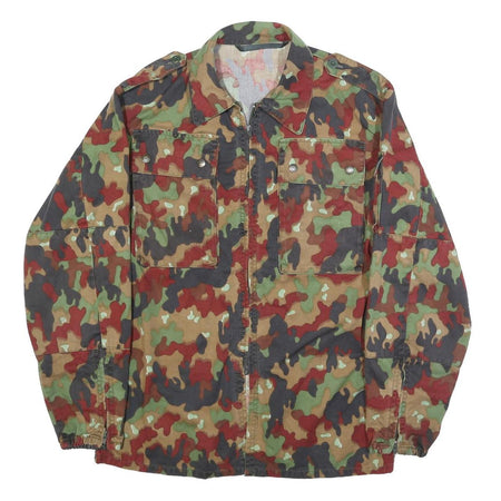 Mens Green Brown & Red Camouflage Cotton Blend Zip Jacket M Military Style