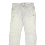 YE GUANG TOU Mens White Regular Jeans Cotton Blend W30 L30 Stylish Stitch Detail