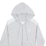 ADIDAS Womens Grey & White Full Zip Hoodie UK 12 Cotton Blend Three Stripe