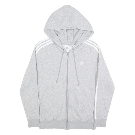ADIDAS Womens Grey & White Full Zip Hoodie UK 12 Cotton Blend Three Stripe