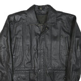 Mens Black Leather Zip Jacket L Plain Classic Long Sleeve Pocketed Outerwear