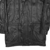 Mens Black Leather Zip Jacket L Plain Classic Long Sleeve Pocketed Outerwear