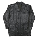 Mens Black Leather Zip Jacket L Plain Classic Long Sleeve Pocketed Outerwear
