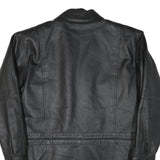 Mens Black Leather Zip Jacket L Plain Classic Long Sleeve Pocketed Outerwear