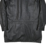 Mens Black Leather Zip Jacket L Plain Classic Long Sleeve Pocketed Outerwear