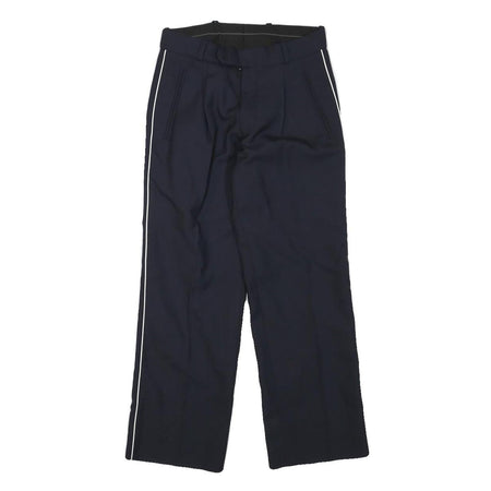 Mens Wool Blend Navy Trousers Regular Fit Straight Leg W25 L25 Zip Closure