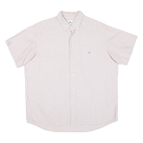 LACOSTE Mens White & Red Stripe Cotton Blend Shirt L Casual Button Down Summer