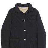 C.P. COMPANY Womens Black Wool Blend Button Jacket L Plain Classic Long Sleeve