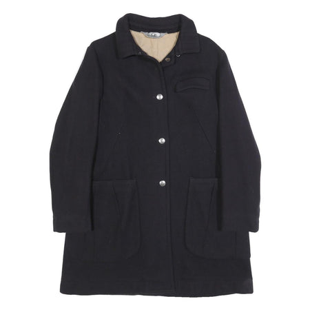 C.P. COMPANY Womens Black Wool Blend Button Jacket L Plain Classic Long Sleeve