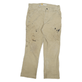 CARHARTT Mens Beige Relaxed Fit Trousers W34 L30 Cotton Blend Zip Workwear