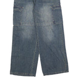 Womens Relaxed Blue Denim Wide-Leg Jeans W28 L28 Cargo Pockets Cotton Blend Zip