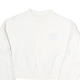 CHAMPION Womens White XS Crew Neck Sweatshirt Cotton Logo Print Cropped