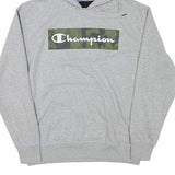 CHAMPION Mens Grey Hoodie L Cotton Blend Pullover Camouflage Logo
