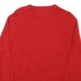 TOMMY HILFIGER Mens Red Plain V-Neck Basic Knit Jumper S Cotton Blend Light