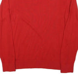 TOMMY HILFIGER Mens Red Plain V-Neck Basic Knit Jumper S Cotton Blend Light