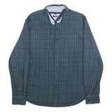 TOMMY HILFIGER Mens Blue Green Checked Shirt M Cotton Long Sleeve Casual