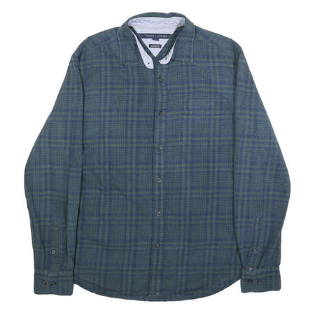 TOMMY HILFIGER Mens Blue Green Checked Shirt M Cotton Long Sleeve Casual