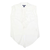 GANT Womens White Silk Blend Ruffle Sleeveless Top UK 14 Elegant Lightweight