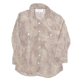 TASHA POLZZI Womens Beige & Brown Printed Shirt Long Sleeve Button Neck M Rayon
