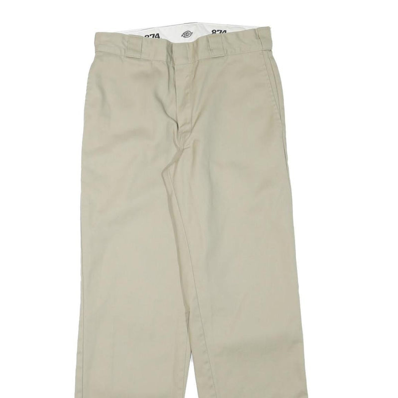 DICKIES Mens Beige Regular Fit Straight Leg Trousers W29 L30 Cotton Blend Zip