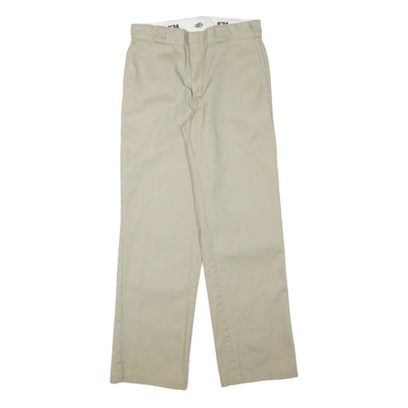 DICKIES Mens Beige Regular Fit Straight Leg Trousers W29 L30 Cotton Blend Zip