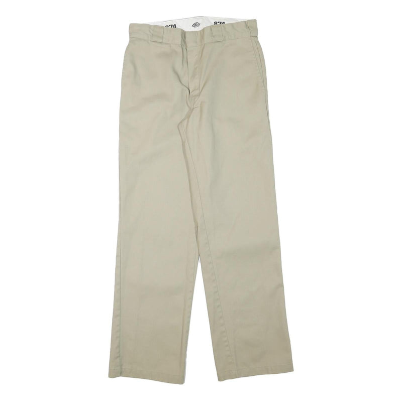 DICKIES Mens Beige Regular Fit Straight Leg Trousers W29 L30 Cotton Blend Zip