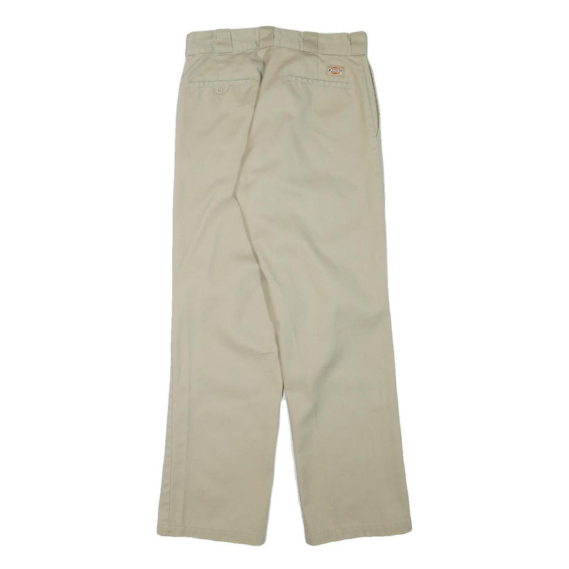 DICKIES Mens Beige Regular Fit Straight Leg Trousers W29 L30 Cotton Blend Zip