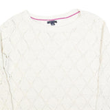 TOMMY HILFIGER Womens White Patterned Jumper Crew Neck Basic Knit L Cotton Blend