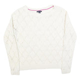 TOMMY HILFIGER Womens White Patterned Jumper Crew Neck Basic Knit L Cotton Blend