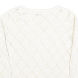 TOMMY HILFIGER Womens White Patterned Jumper Crew Neck Basic Knit L Cotton Blend
