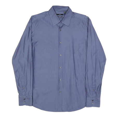 BOSS HUGO BOSS Mens Blue Plain Cotton Shirt L Regular Fit Formal Button Collar
