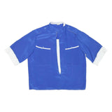 Womens Blue & White Plain Top Short Sleeve Stand-Up Collar Button Closure M