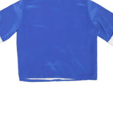 Womens Blue & White Plain Top Short Sleeve Stand-Up Collar Button Closure M