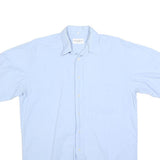 YVES SAINT LAURENT Mens Blue Cotton Blend Shirt Short Sleeve Button Neck L Smart
