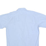 YVES SAINT LAURENT Mens Blue Cotton Blend Shirt Short Sleeve Button Neck L Smart