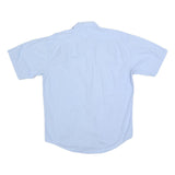 YVES SAINT LAURENT Mens Blue Cotton Blend Shirt Short Sleeve Button Neck L Smart